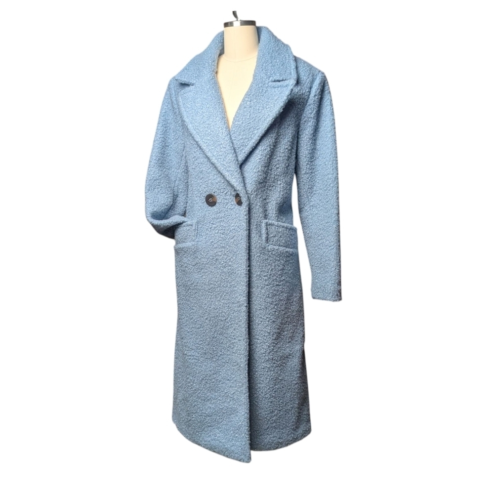 BCBGeneration Light Blue Teddy Jacket Fuzzy Trench Coat NWOT Double Button - Picture 12 of 13